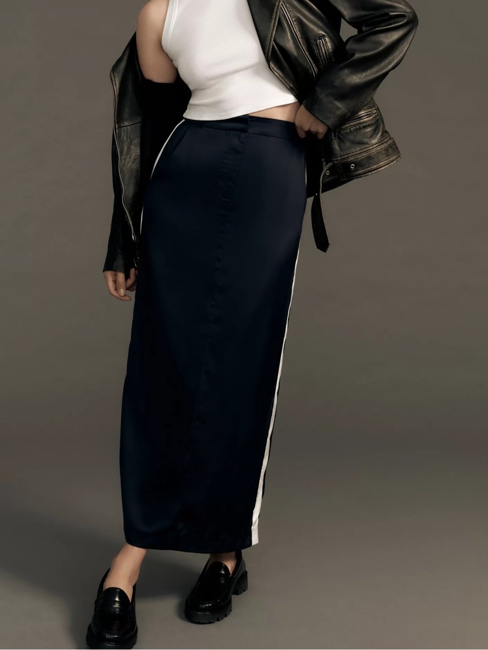 Anthropologie Sunday In Brooklyn Varsity Slip Skirt in Navy White Stripe Size L
